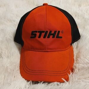 Stihl Iconic Mens Embroidered Logo Ball Cap Orange Black Velcro Closure